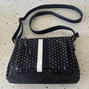 FOSSIL JENNA Crossbody Bag Black & White Polka Dot Textile Synthetic Casual Chic